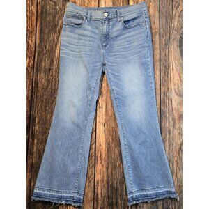 Vineyard Vines Blue Denim Jeans Wide Leg Ankle Cropped Raw Edge Stretch Women 8
